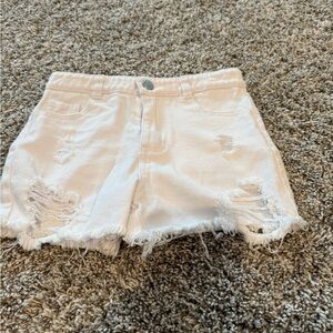Kids White Distressed Denim Shorts